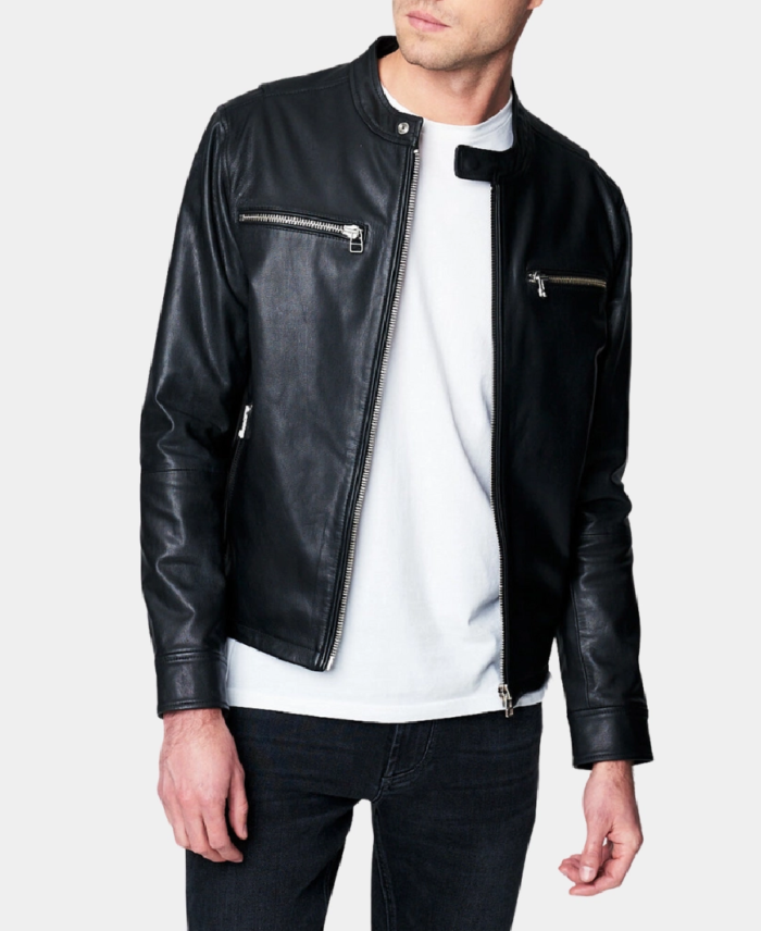 Black Men Leather Jacket Front
