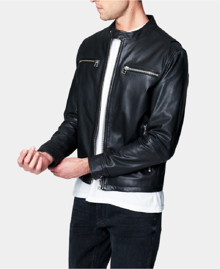 Black Men Leather Jacket Side View