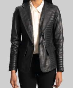 Black Women Leather Blazer