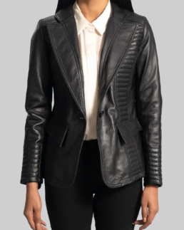 Black Women Leather Blazer