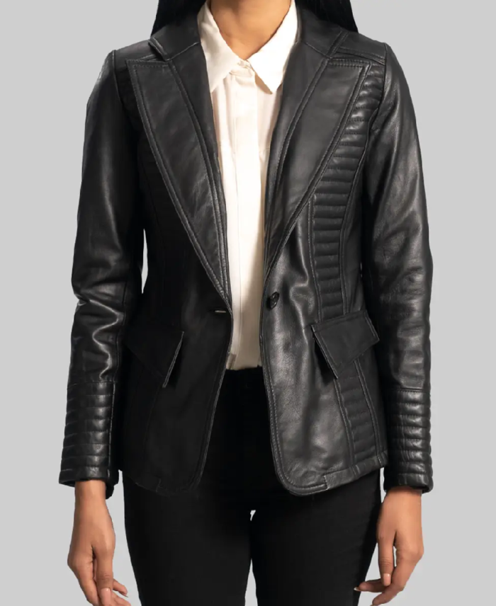 Black Women Leather Blazer