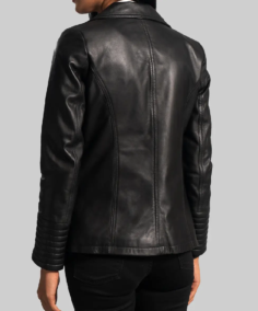 Black Women Leather Blazer Back