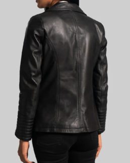 Black Women Leather Blazer Back