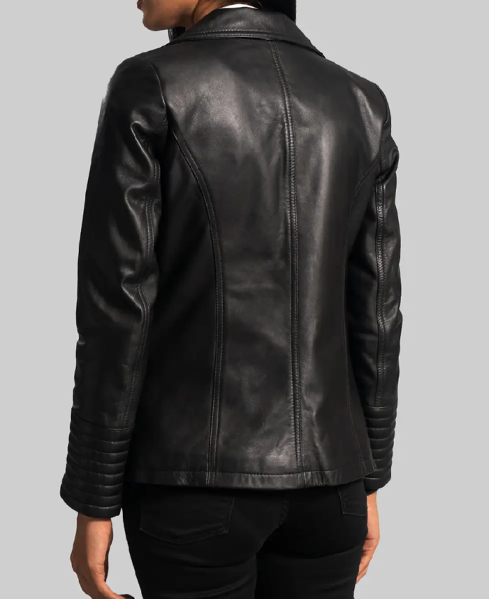 Black Women Leather Blazer Back