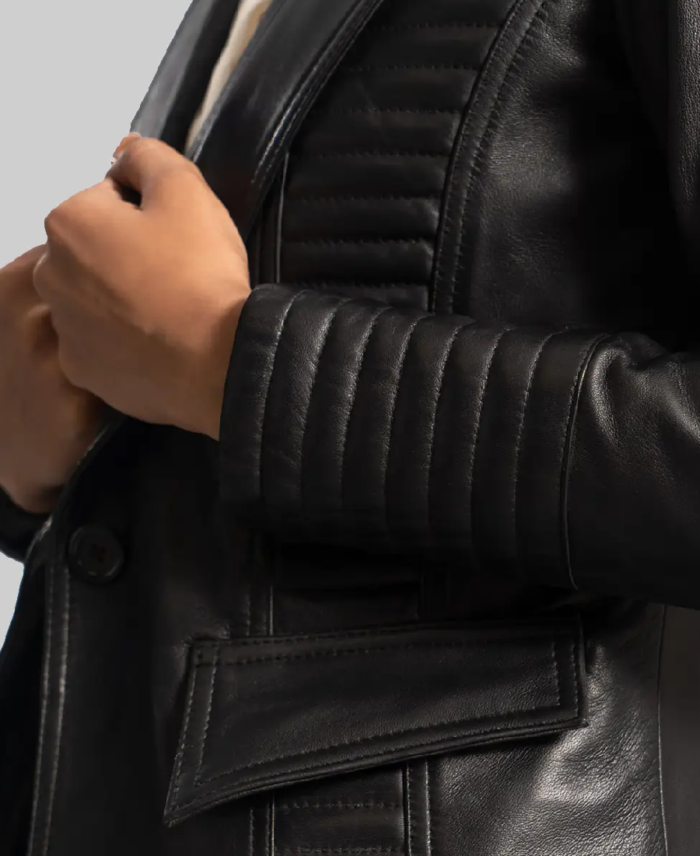 Black Women Leather Blazer Closeup