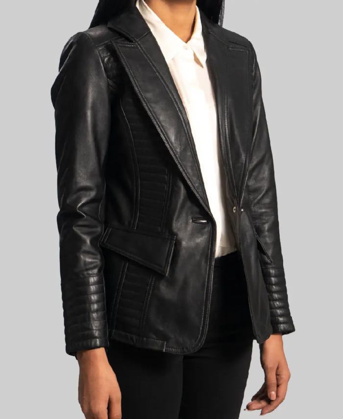 Black Women Leather Blazer Side