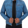 Blue Leather Lambskin Jacket
