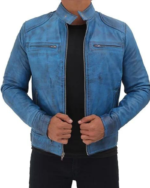 Blue Leather Lambskin Jacket