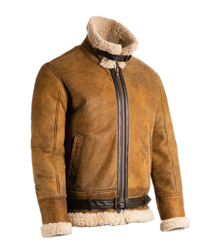 Brad Men’s Brown B-3 Bomber Leather Jacket Side