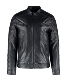Men Cafe Racer Leather Black Jacket