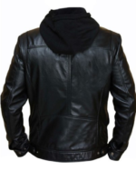 Shop The Men Black Leather Hooded Jacket