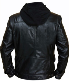 Shop The Men Black Leather Hooded Jacket