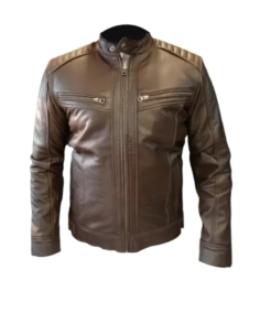 Brown Leather Cafe Racer Jacket