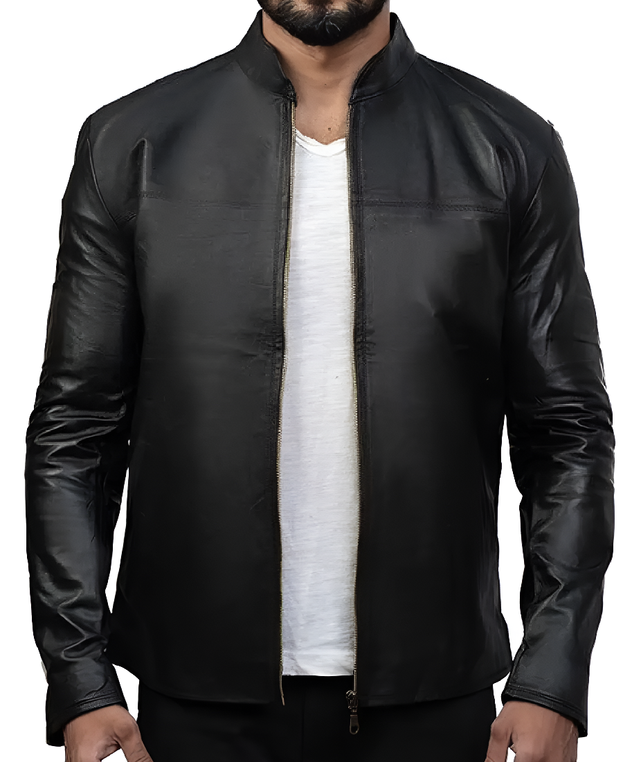 Charcoal Black Slim Fit Leather Jacket