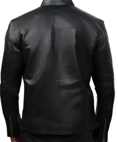 Charcoal Black Slim fit Leather Jacket Back