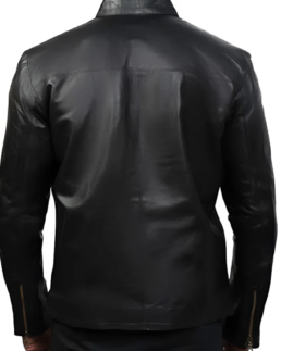 Charcoal Black Slim fit Leather Jacket Back