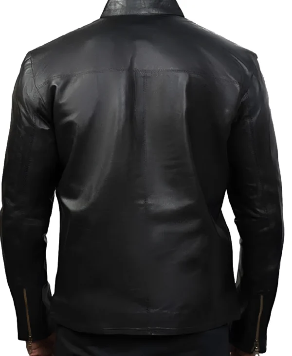 Charcoal Black Slim Fit Leather Jacket Back