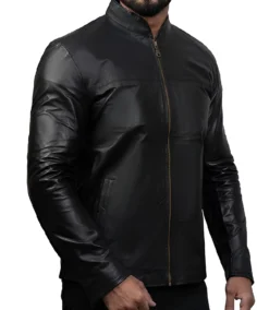 Charcoal Black Slim fit Leather Jacket Front