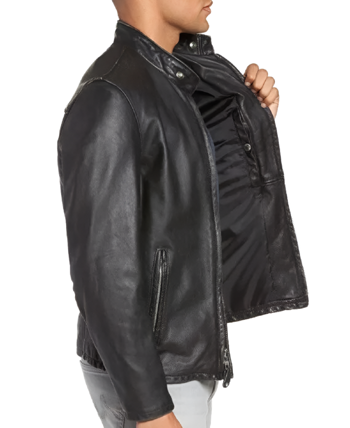 Cowhide Leather Mens Vintage Jacket Side