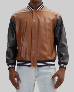 Men’s Brown and Black Leather Varsity Jacket