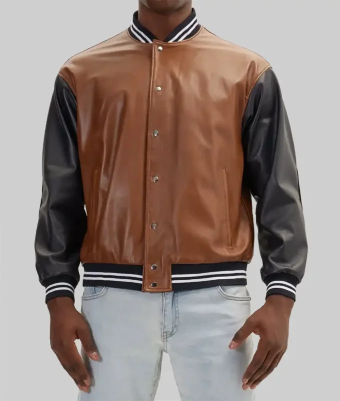Men’s Brown and Black Leather Varsity Jacket