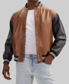 Men’s Brown and Black Leather Varsity Jacket