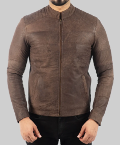 Men’s Distressed Dark Brown Leather Biker Jacket - Trendy Leather Jackets