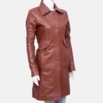 Women's Solid Brown Leather Coat