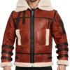 Double Collar B-3 Shearling Red Leather Aviator Jacket