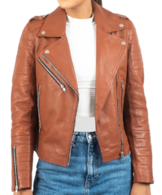 Women’s Brown Leather Biker Jacket - Trendy Leather Jackets