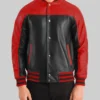 Men’s Black And Red Leather Varsity Jacket