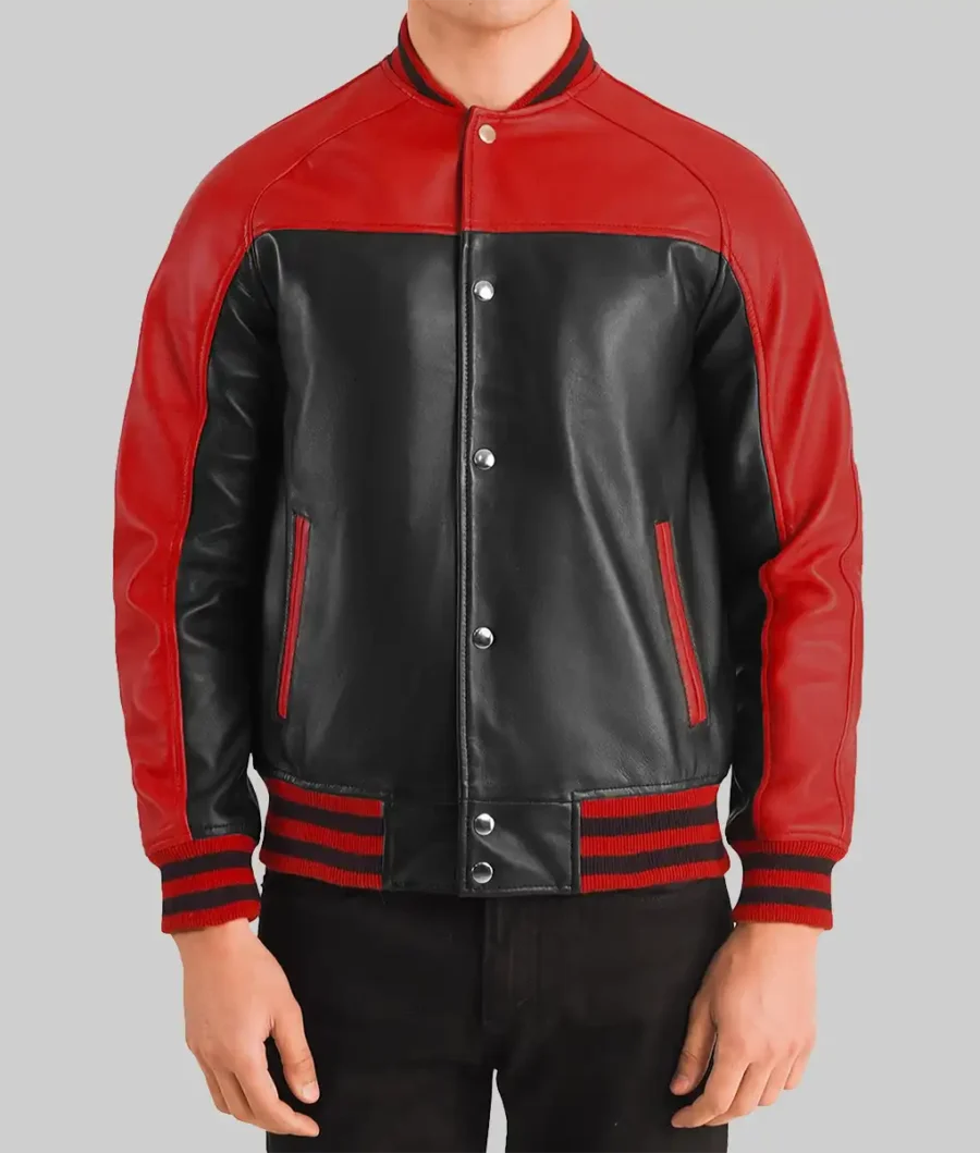 Men’s Black And Red Leather Varsity Jacket