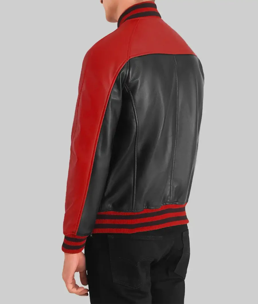 Men’s Black And Red Leather Varsity Jacket Back
