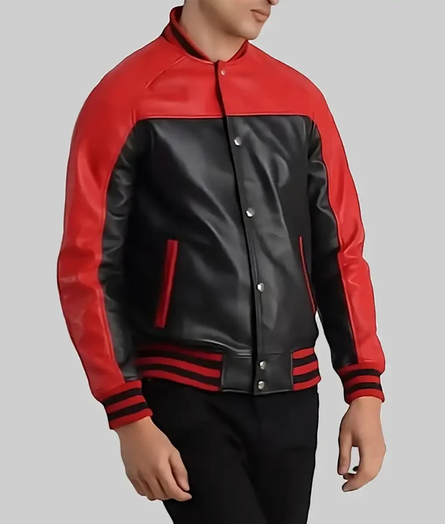 Shop Men’s Black And Red Leather Varsity Jacket