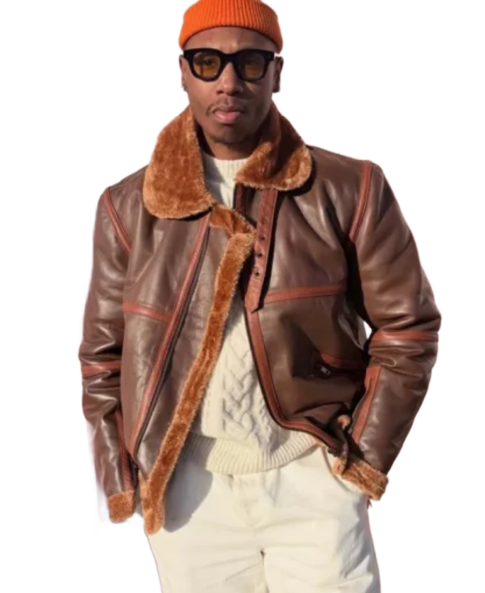 James Men’s Brown B-3 Bomber Leather Jacket