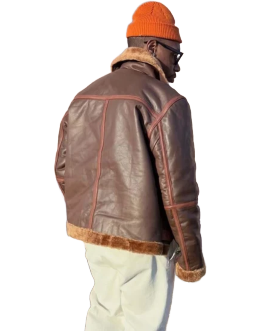 James Men’s Brown B-3 Bomber Leather Jacket Back