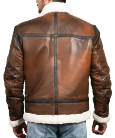 James Men’s Brown Leather Faux Shearling Jacket Back