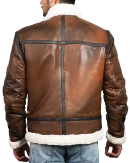 James Men’s Brown Leather Faux Shearling Jacket Back