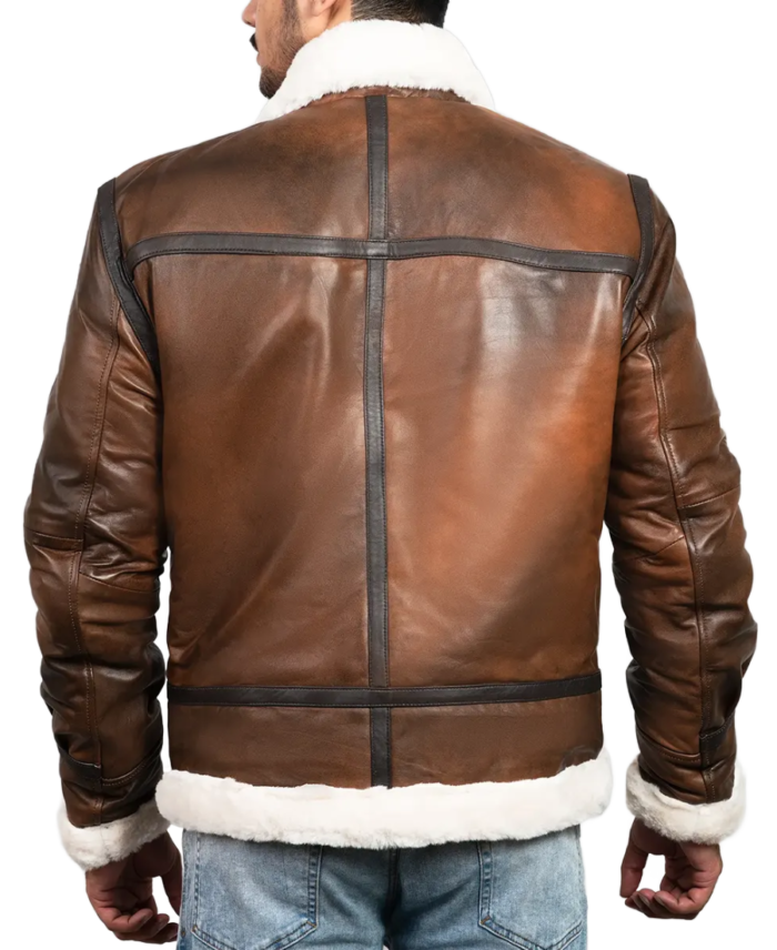 James Men’s Brown Leather Faux Shearling Jacket Back