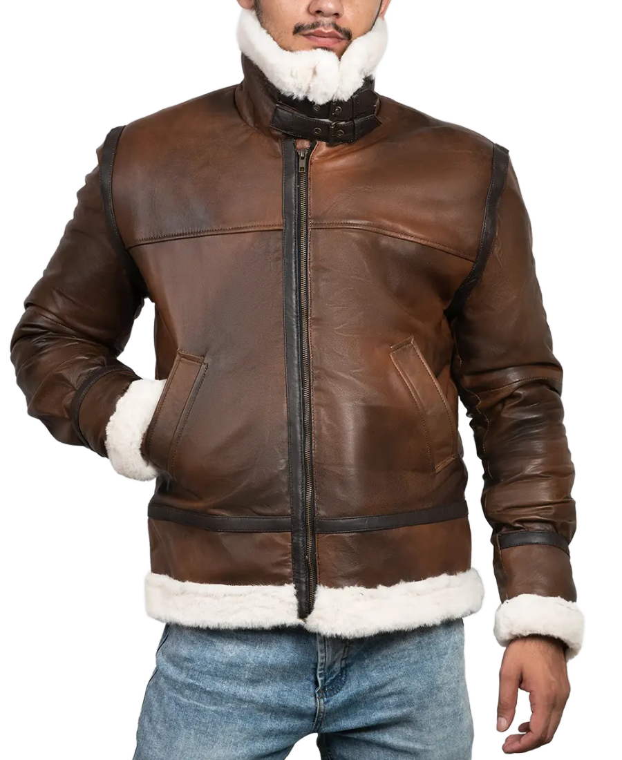 James Men’s Brown Leather Faux Shearling Jacket James Men’s Brown Leather Faux Shearling Jacket