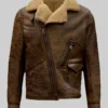 Jamie Men’s Distressed Brown Bomber Leather Jacket Front
