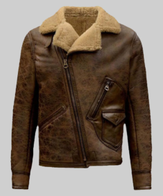 Jamie Men’s Distressed Brown Bomber Leather Jacket Front