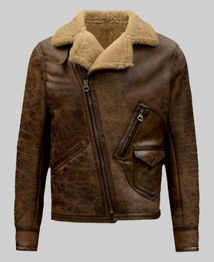 Jamie Men’s Distressed Brown Bomber Leather Jacket Front