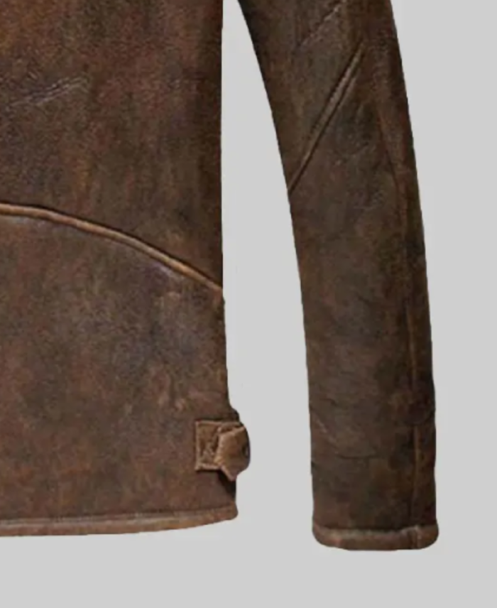 Jamie Men’s Distressed Brown Bomber Leather Jacket Sleeves