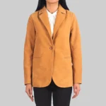 Jenna Women’s Brown Leather Blazer - Image 2