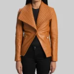Women’s Camel Brown Leather Blazer - Trendy Leather Jackets