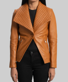 Women’s Camel Brown Leather Blazer - Trendy Leather Jackets