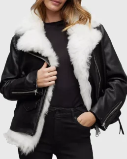 Shop The Women Black Shearling Leather Jacket - Trendy Leather Jackets