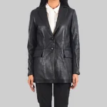 Laura Women’s Black Leather Blazer - Image 2