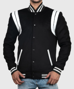 Men’s Black & White Stripes Varsity Jacket